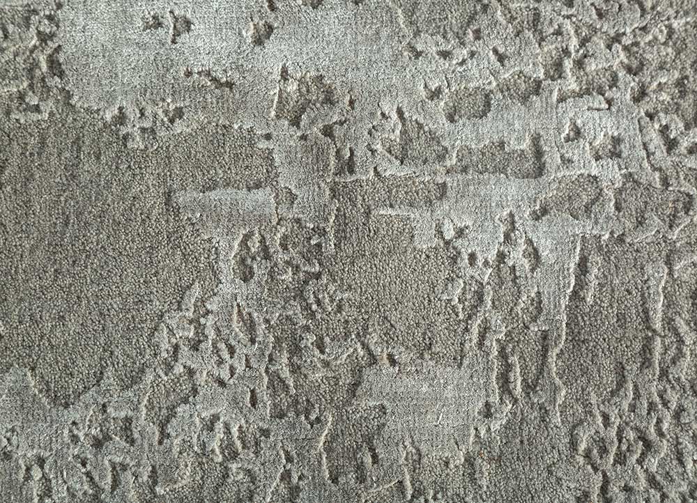 chaos theory by kavi grey and black wool and bamboo silk Hand Knotted Rug - CloseUp