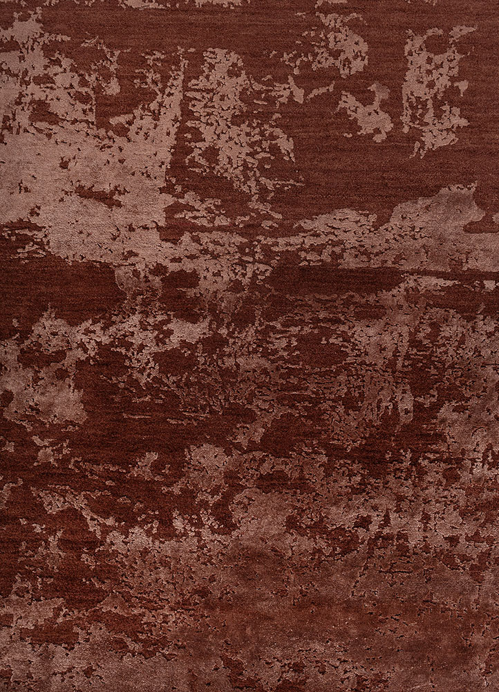 project error by kavi red and orange wool and bamboo silk Hand Knotted Rug - CloseUp