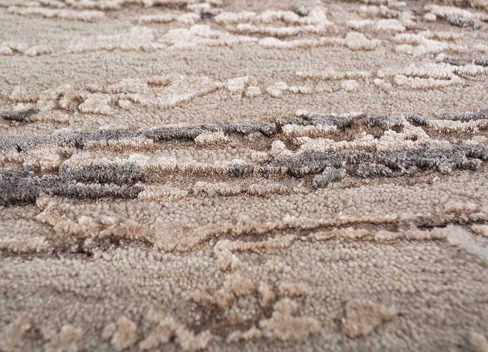 chaos theory by kavi beige and brown wool and bamboo silk Hand Knotted Rug - CloseUp