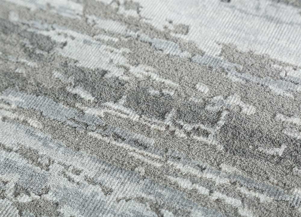 chaos theory by kavi grey and black wool and bamboo silk Hand Knotted Rug - CloseUp