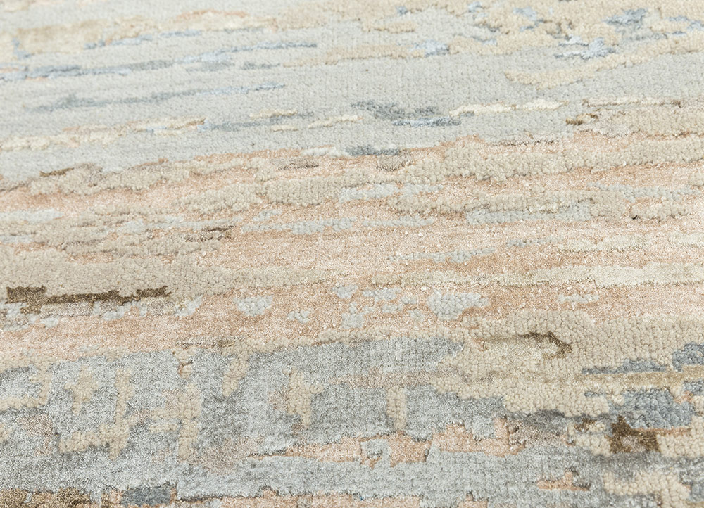 chaos theory by kavi beige and brown wool and bamboo silk Hand Knotted Rug - CloseUp