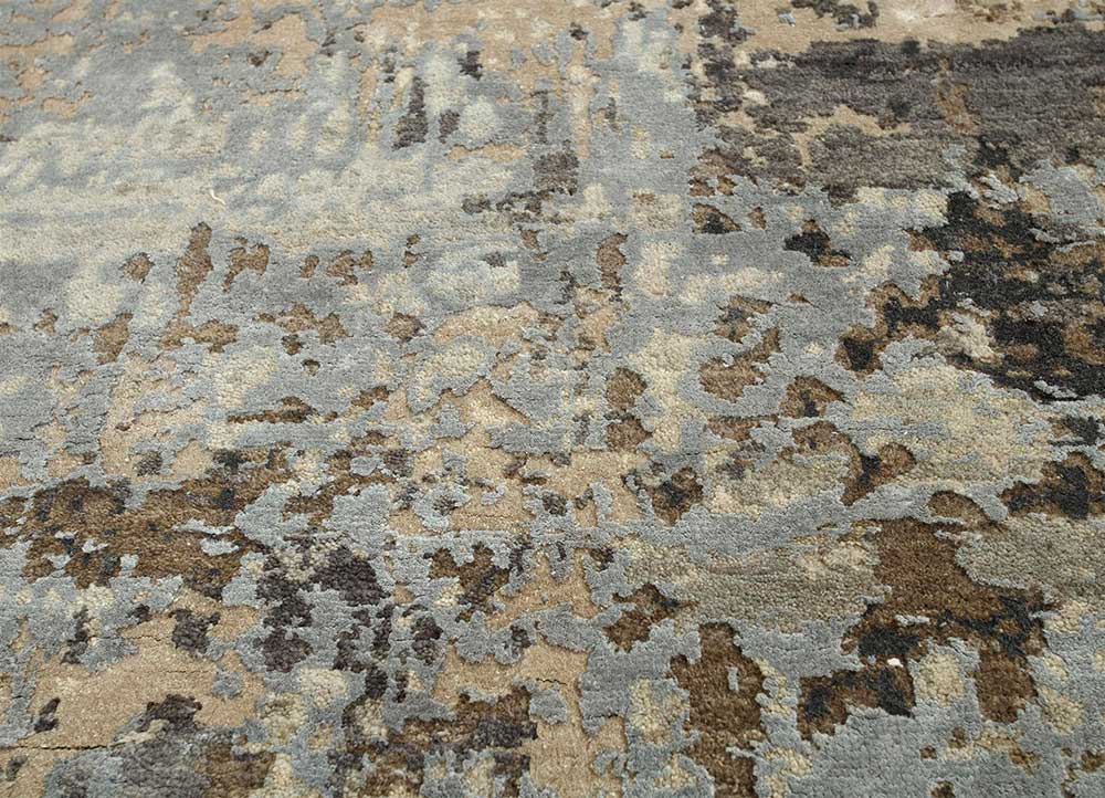 chaos theory by kavi grey and black wool and bamboo silk Hand Knotted Rug - CloseUp