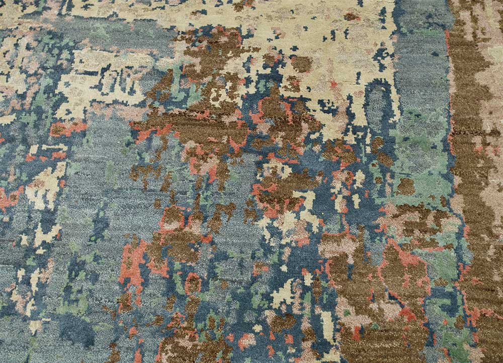 chaos theory by kavi beige and brown wool and bamboo silk Hand Knotted Rug - CloseUp