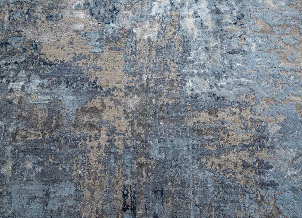 chaos theory by kavi grey and black wool and bamboo silk Hand Knotted Rug - CloseUp