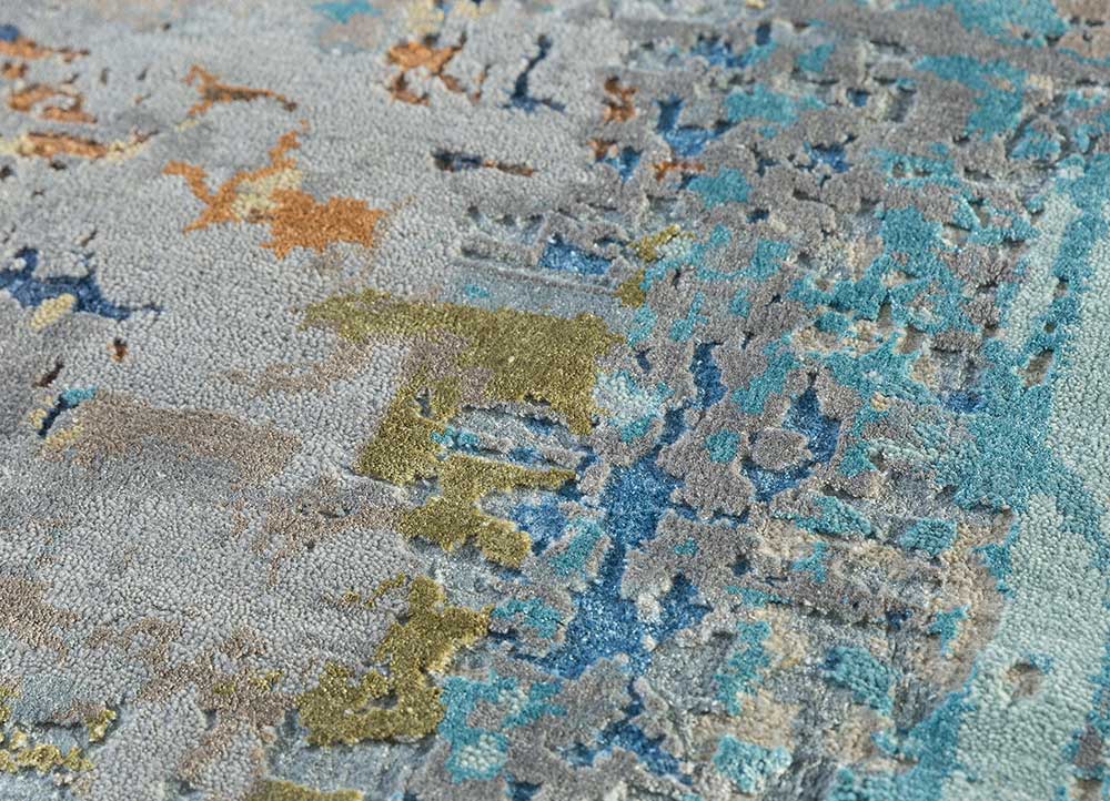 chaos theory by kavi blue wool and bamboo silk Hand Knotted Rug - CloseUp