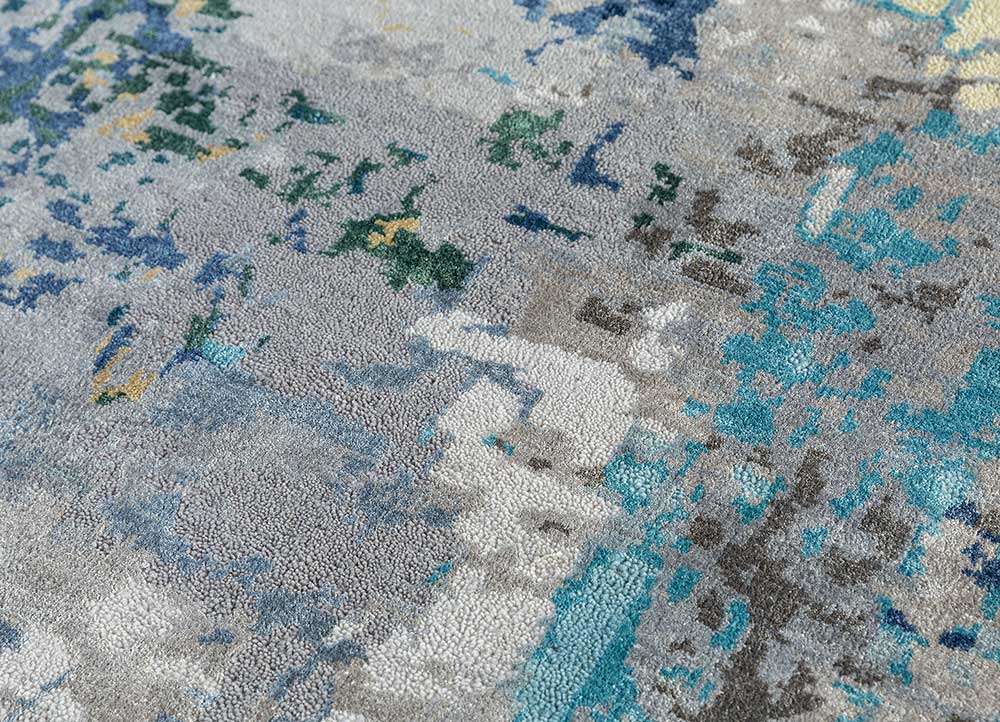 chaos theory by kavi grey and black wool and bamboo silk Hand Knotted Rug - CloseUp