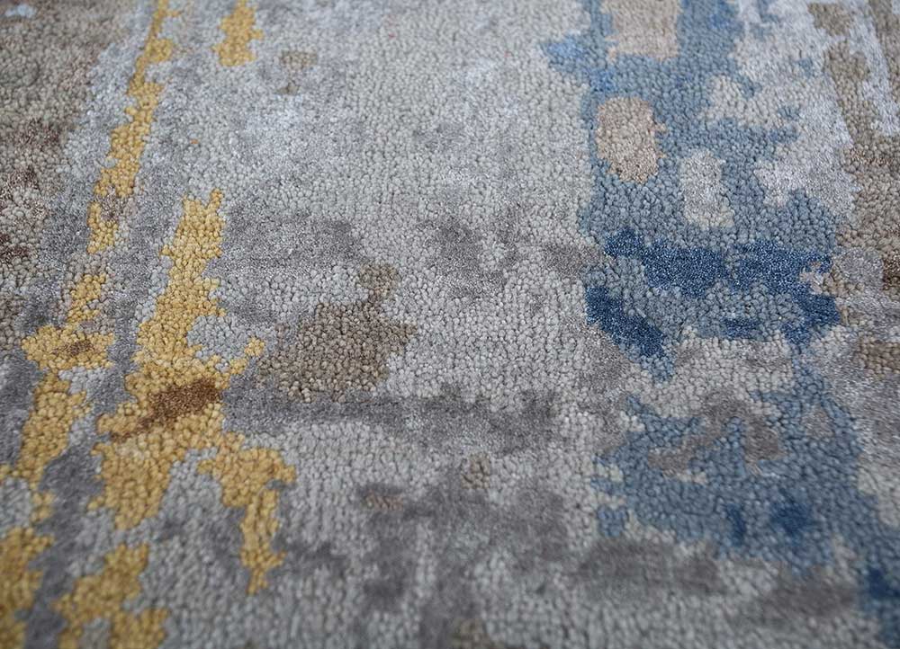 chaos theory by kavi beige and brown wool and bamboo silk Hand Knotted Rug - CloseUp