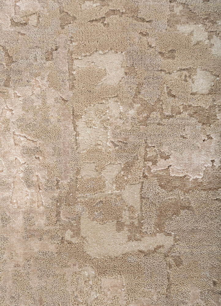 chaos theory by kavi beige and brown wool and bamboo silk Hand Knotted Rug - CloseUp