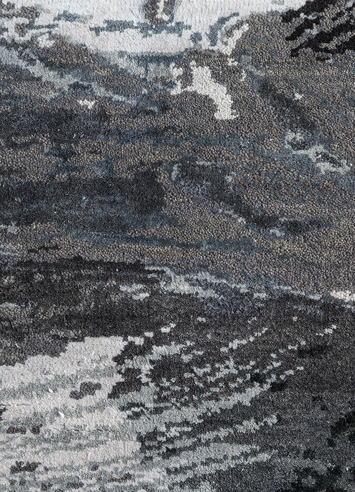 chaos theory by kavi ivory wool and bamboo silk Hand Knotted Rug - CloseUp