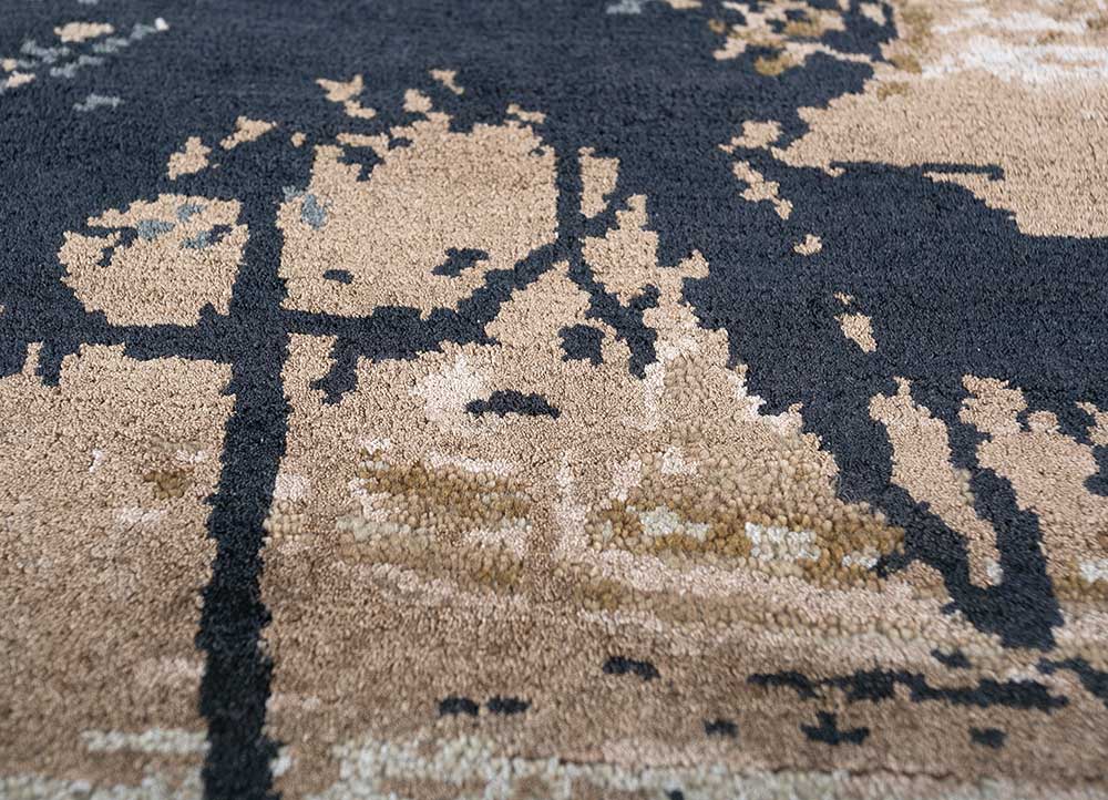 chaos theory by kavi blue wool and bamboo silk Hand Knotted Rug - CloseUp