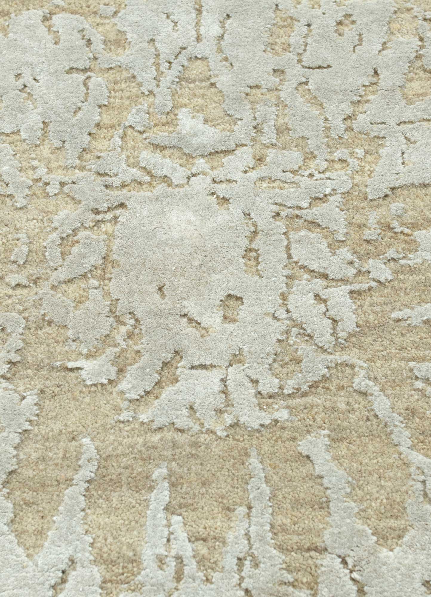 chaos theory by kavi beige and brown wool and bamboo silk Hand Knotted Rug - CloseUp