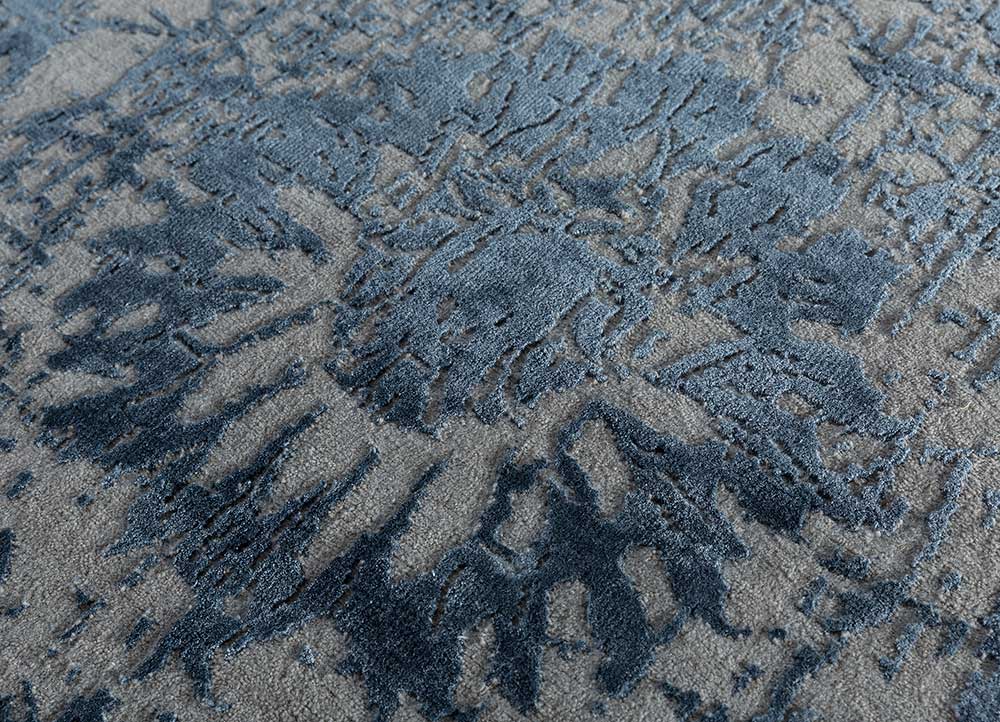 chaos theory by kavi grey and black wool and bamboo silk Hand Knotted Rug - CloseUp