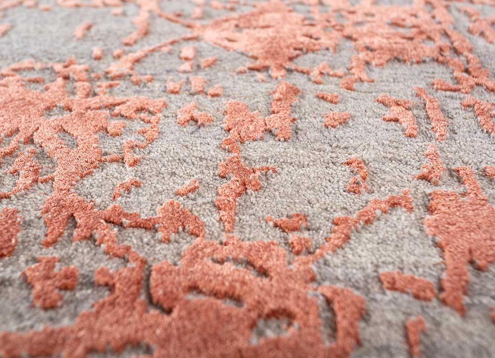 chaos theory by kavi red and orange wool and bamboo silk Hand Knotted Rug - CloseUp