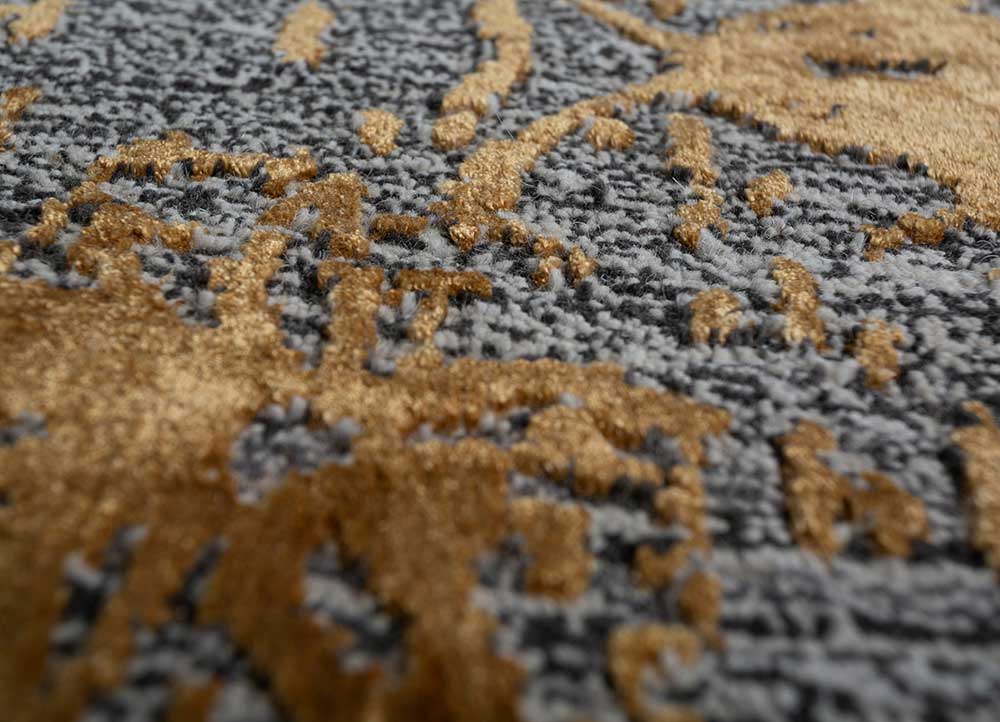 chaos theory by kavi beige and brown wool and bamboo silk Hand Knotted Rug - CloseUp