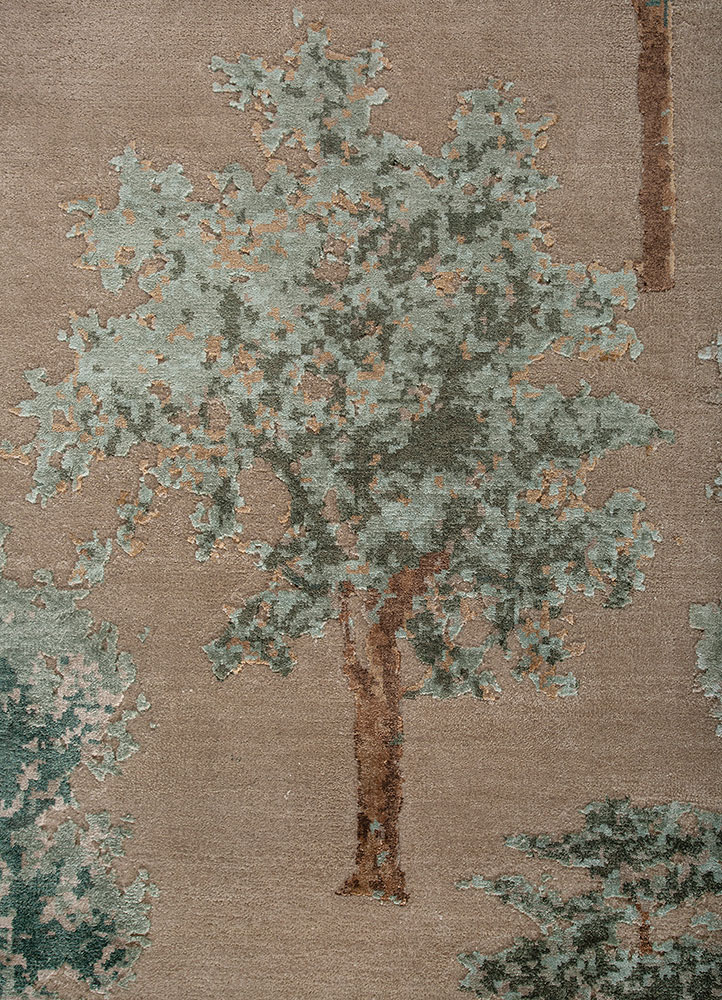 chaos theory by kavi ivory wool and bamboo silk Hand Knotted Rug - CloseUp