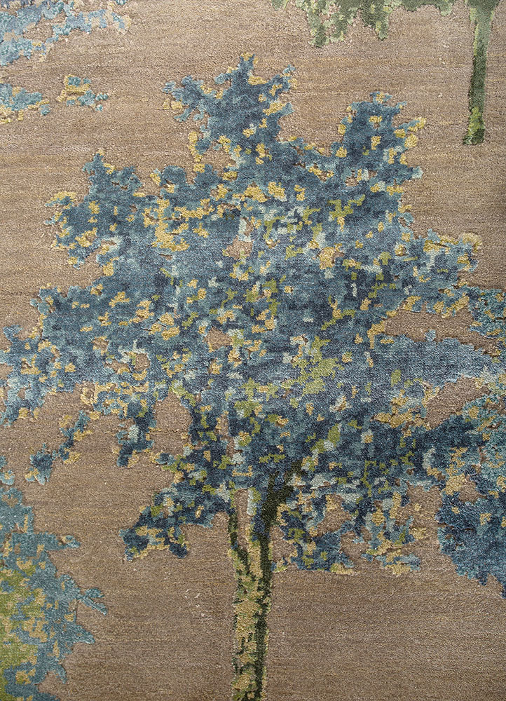 chaos theory by kavi beige and brown wool and bamboo silk Hand Knotted Rug - CloseUp