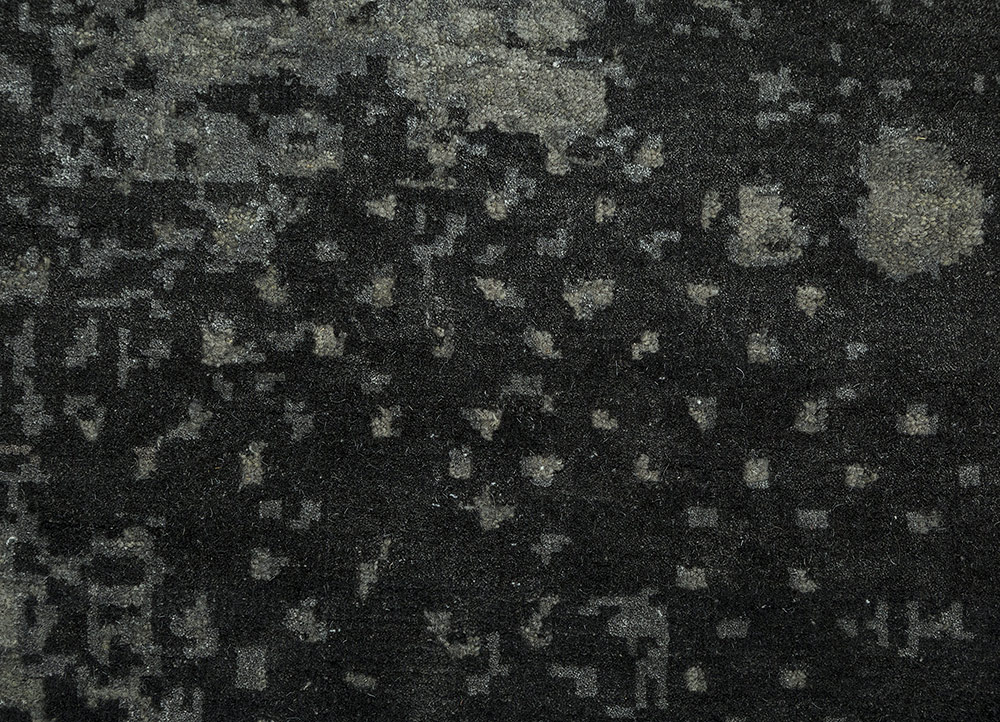 chaos theory by kavi grey and black wool and bamboo silk Hand Knotted Rug - CloseUp