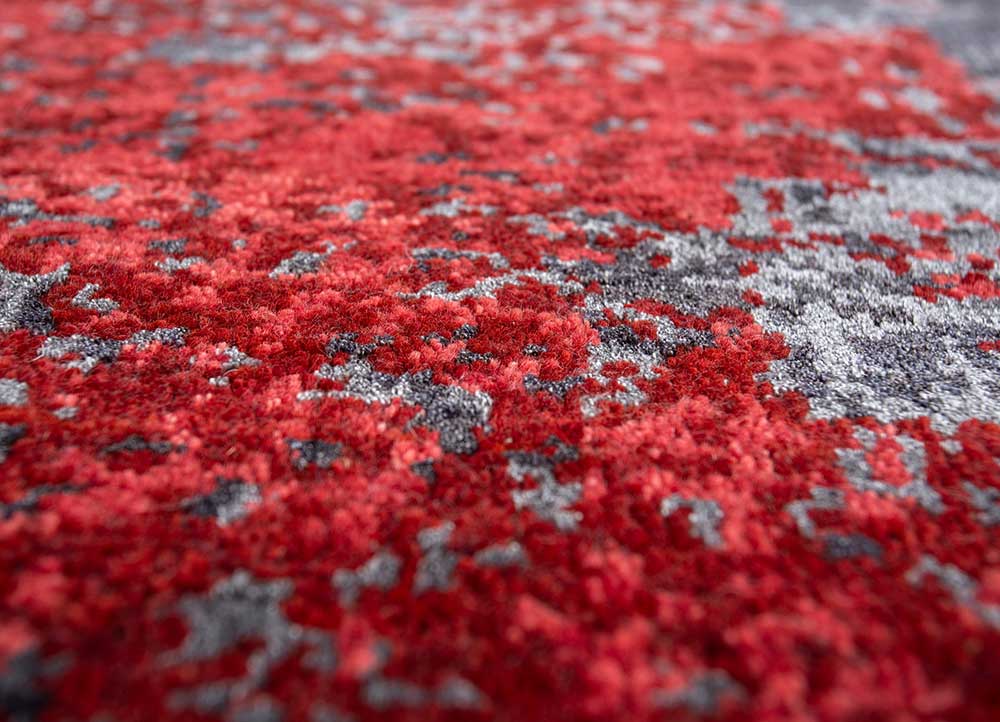 chaos theory by kavi red and orange wool and bamboo silk Hand Knotted Rug - CloseUp