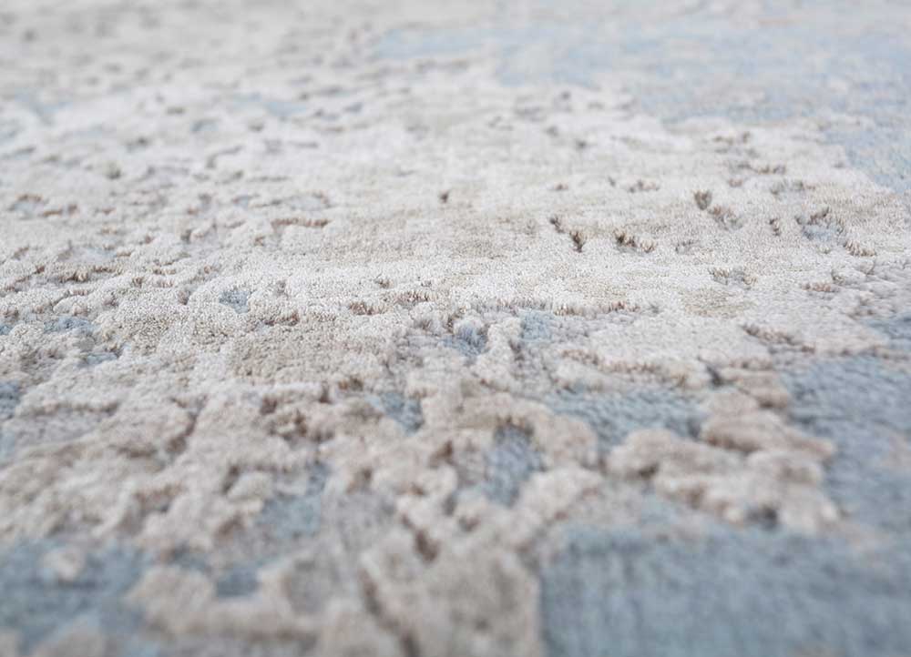 chaos theory by kavi blue wool and bamboo silk Hand Knotted Rug - CloseUp