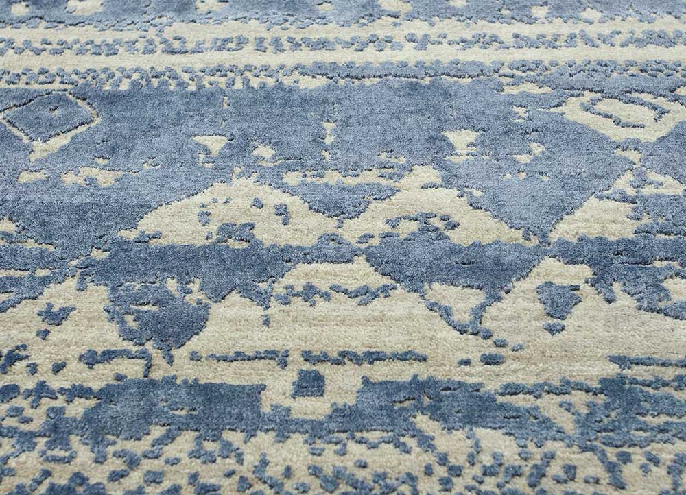 chaos theory by kavi blue wool and bamboo silk Hand Knotted Rug - CloseUp