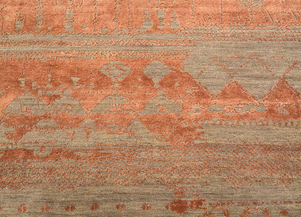 chaos theory by kavi beige and brown wool and bamboo silk Hand Knotted Rug - CloseUp