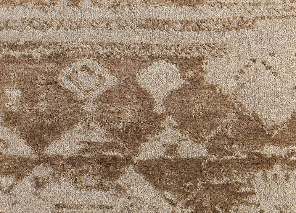 chaos theory by kavi beige and brown wool and bamboo silk Hand Knotted Rug - CloseUp