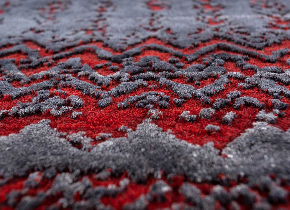 chaos theory by kavi red and orange wool and bamboo silk Hand Knotted Rug - CloseUp