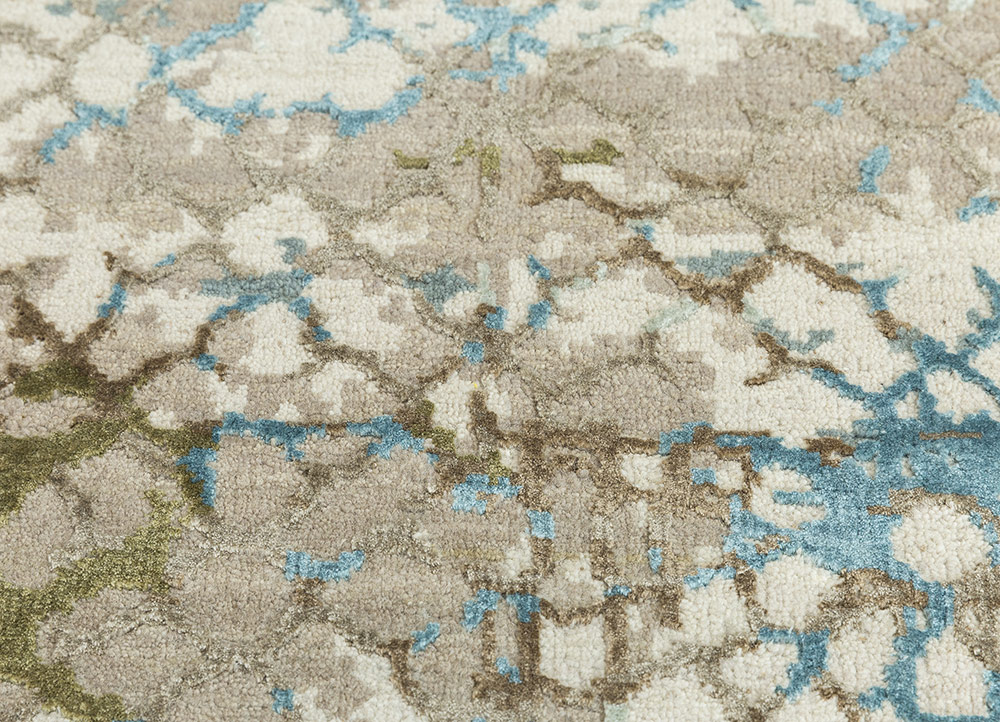 chaos theory by kavi blue wool and bamboo silk Hand Knotted Rug - CloseUp