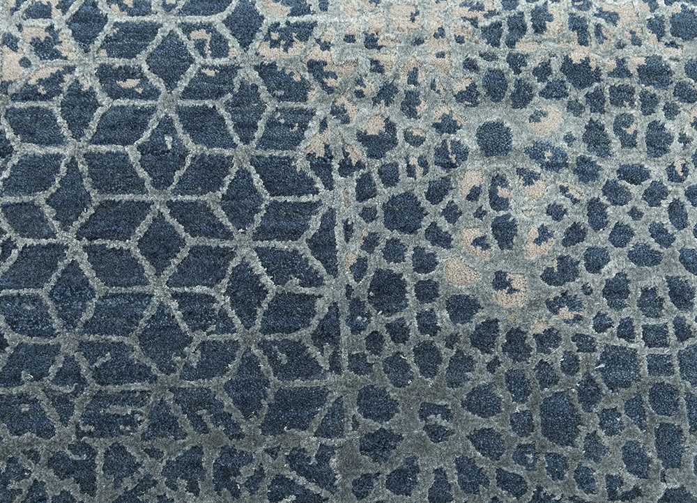 chaos theory by kavi blue wool and bamboo silk Hand Knotted Rug - CloseUp