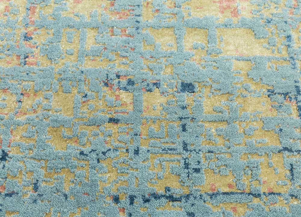 chaos theory by kavi blue wool and bamboo silk Hand Knotted Rug - CloseUp