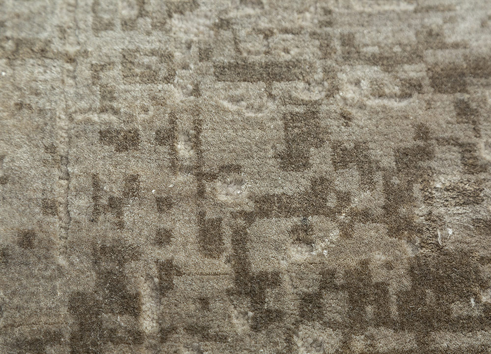 chaos theory by kavi beige and brown wool and bamboo silk Hand Knotted Rug - CloseUp