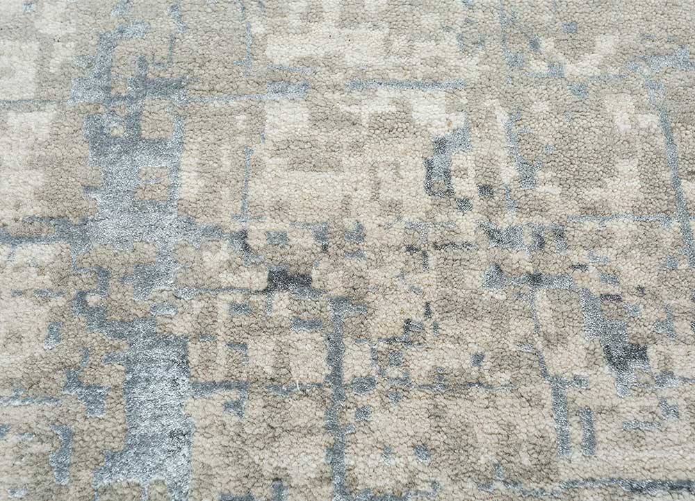 chaos theory by kavi grey and black wool and bamboo silk Hand Knotted Rug - CloseUp