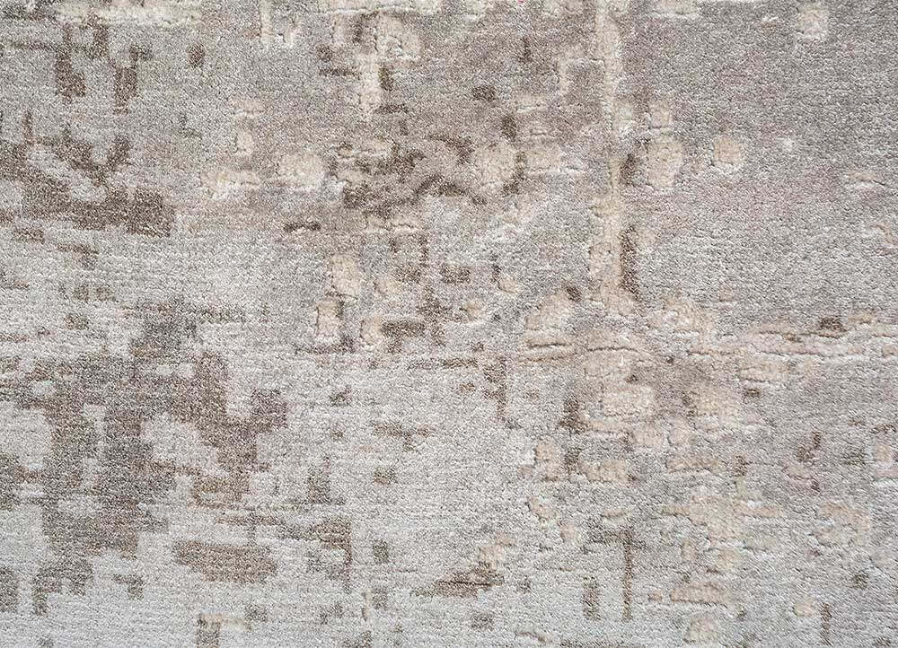 chaos theory by kavi beige and brown wool and bamboo silk Hand Knotted Rug - CloseUp