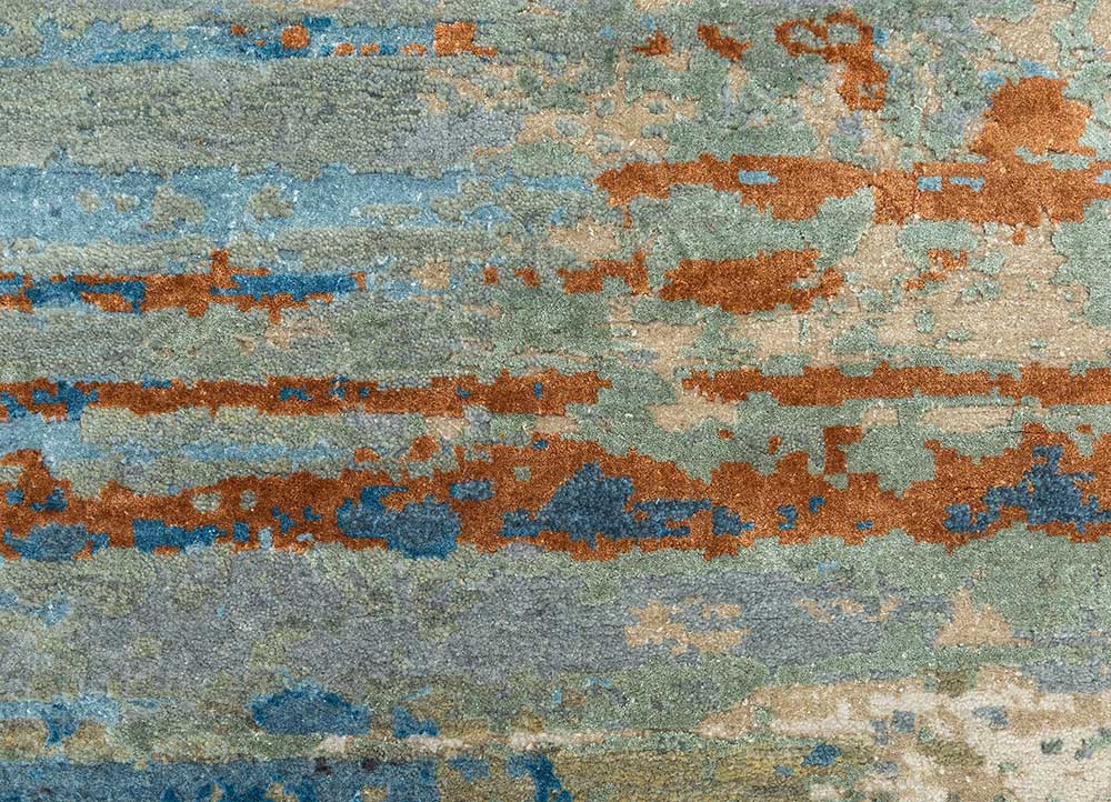 chaos theory by kavi blue wool and bamboo silk Hand Knotted Rug - CloseUp