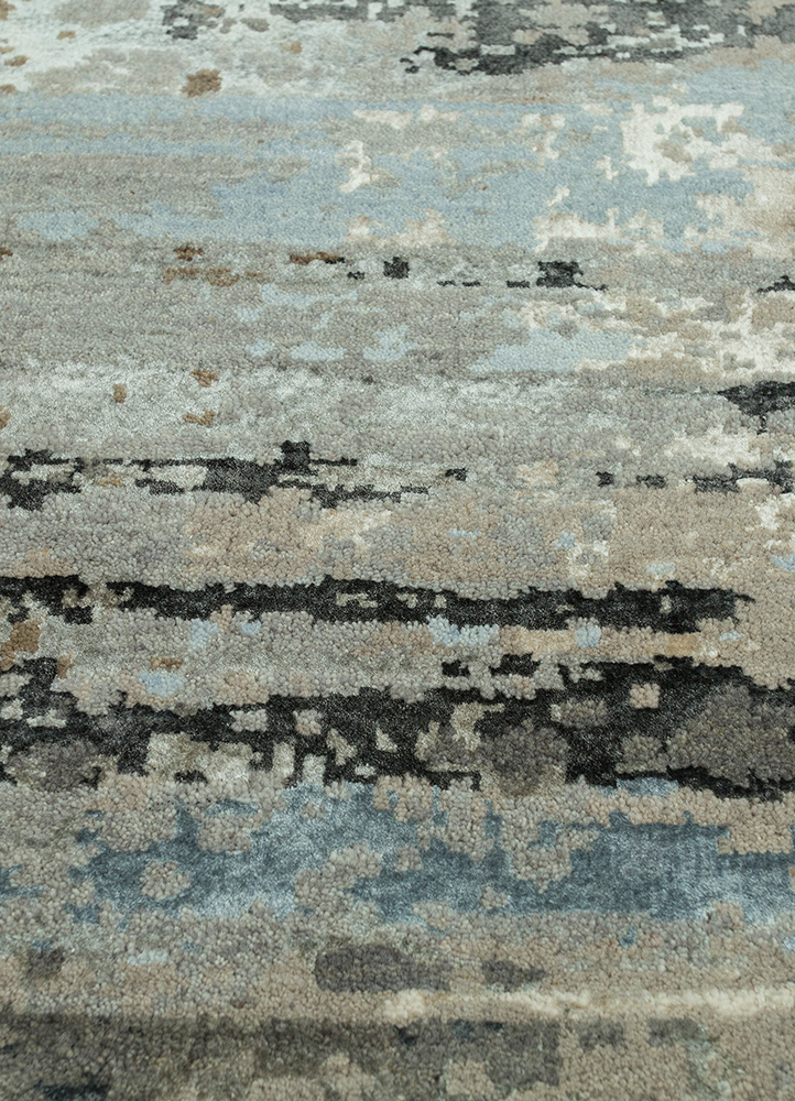 chaos theory by kavi grey and black wool and bamboo silk Hand Knotted Rug - CloseUp