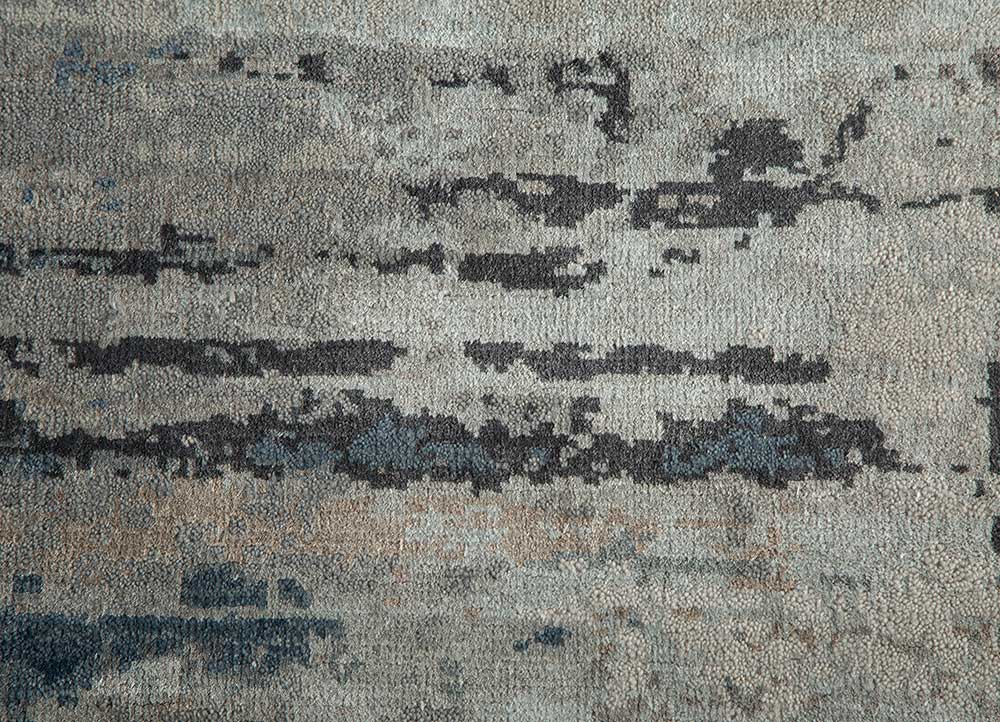 chaos theory by kavi blue wool and bamboo silk Hand Knotted Rug - CloseUp