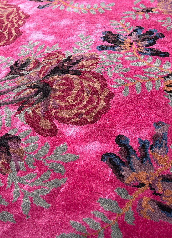 gilded age red and orange wool and bamboo silk Hand Knotted Rug - CloseUp
