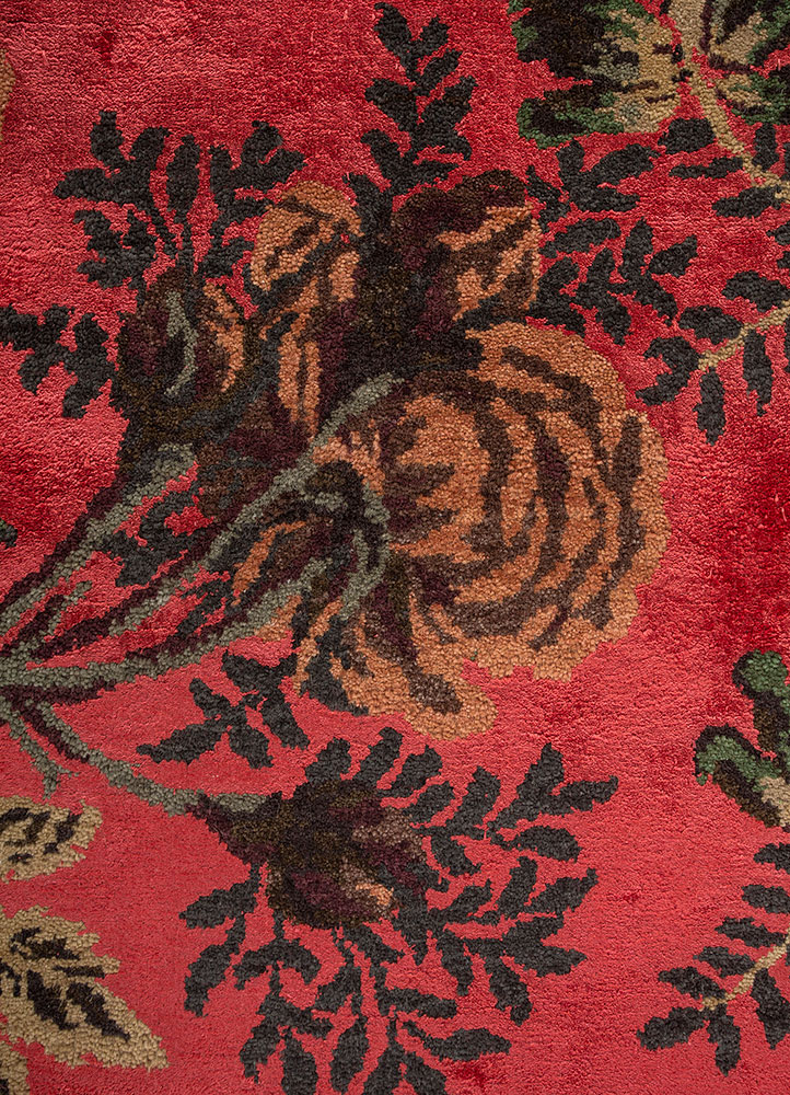 gilded age red and orange wool and bamboo silk Hand Knotted Rug - CloseUp
