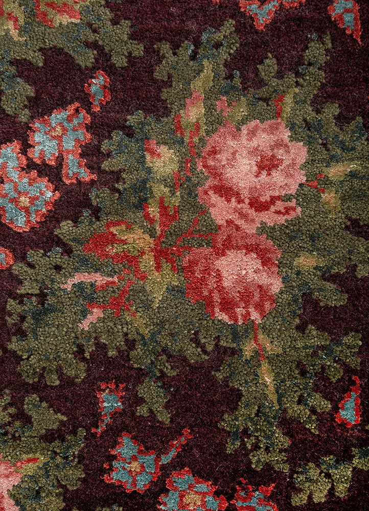 gilded age pink and purple wool and bamboo silk Hand Knotted Rug - CloseUp