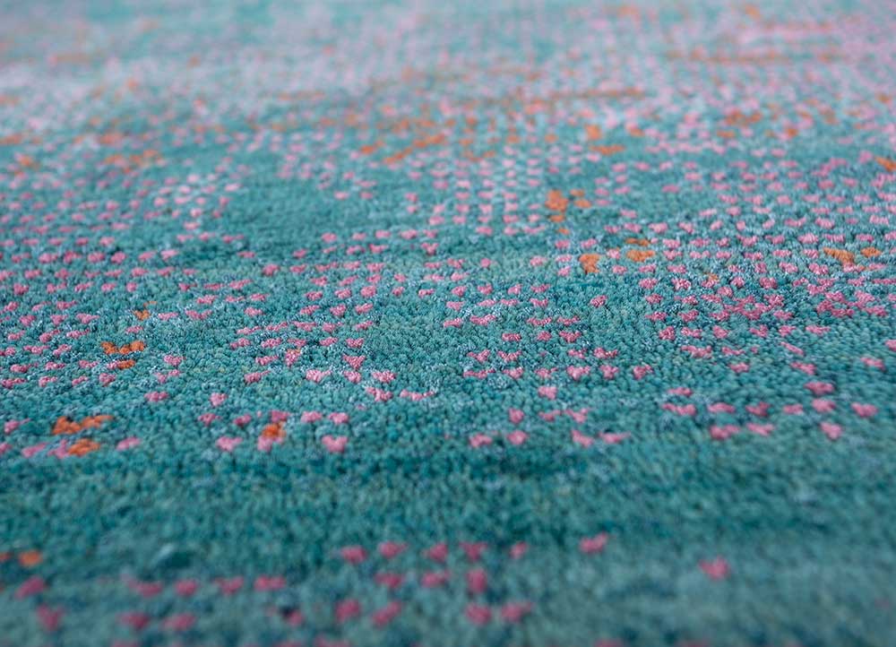 afterglow by kavi blue wool and bamboo silk Hand Knotted Rug - CloseUp