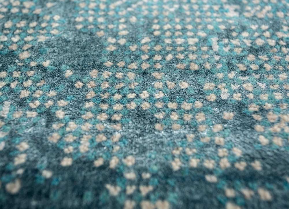 afterglow by kavi blue wool and bamboo silk Hand Knotted Rug - CloseUp