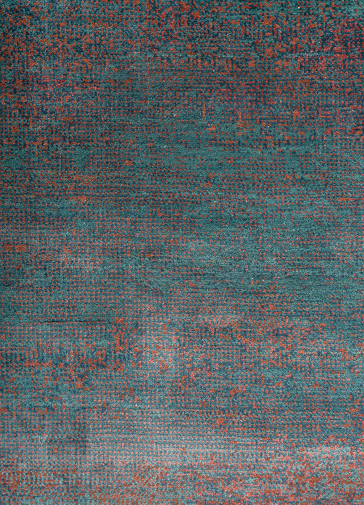 afterglow by kavi blue wool and bamboo silk Hand Knotted Rug - CloseUp