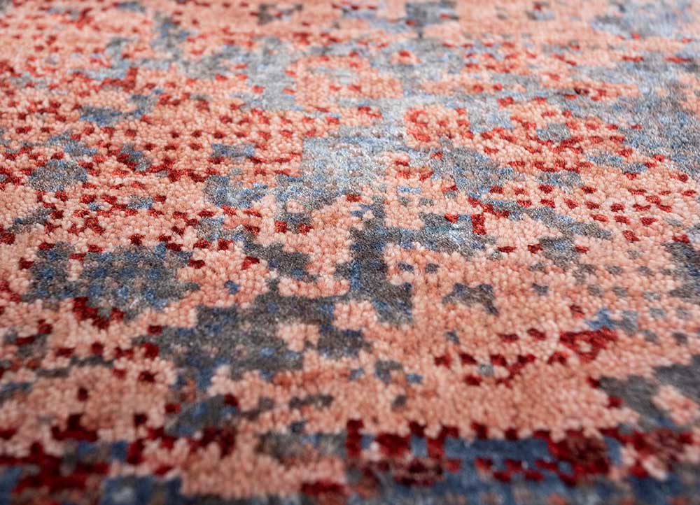 afterglow by kavi red and orange wool and bamboo silk Hand Knotted Rug - CloseUp