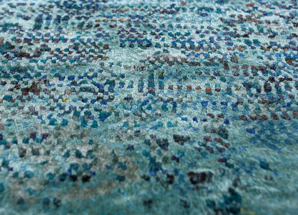 afterglow by kavi blue wool and bamboo silk Hand Knotted Rug - CloseUp