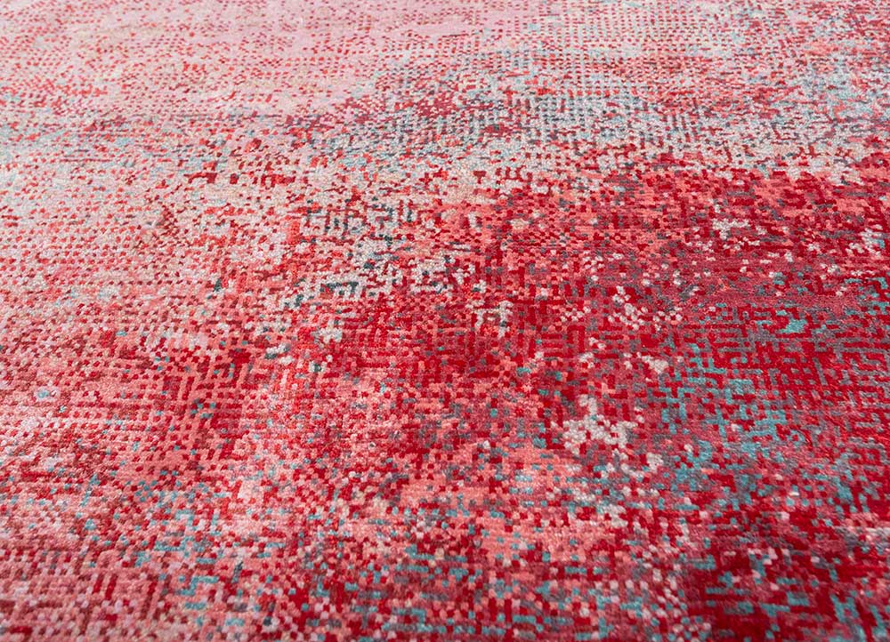 afterglow by kavi red and orange wool and bamboo silk Hand Knotted Rug - CloseUp