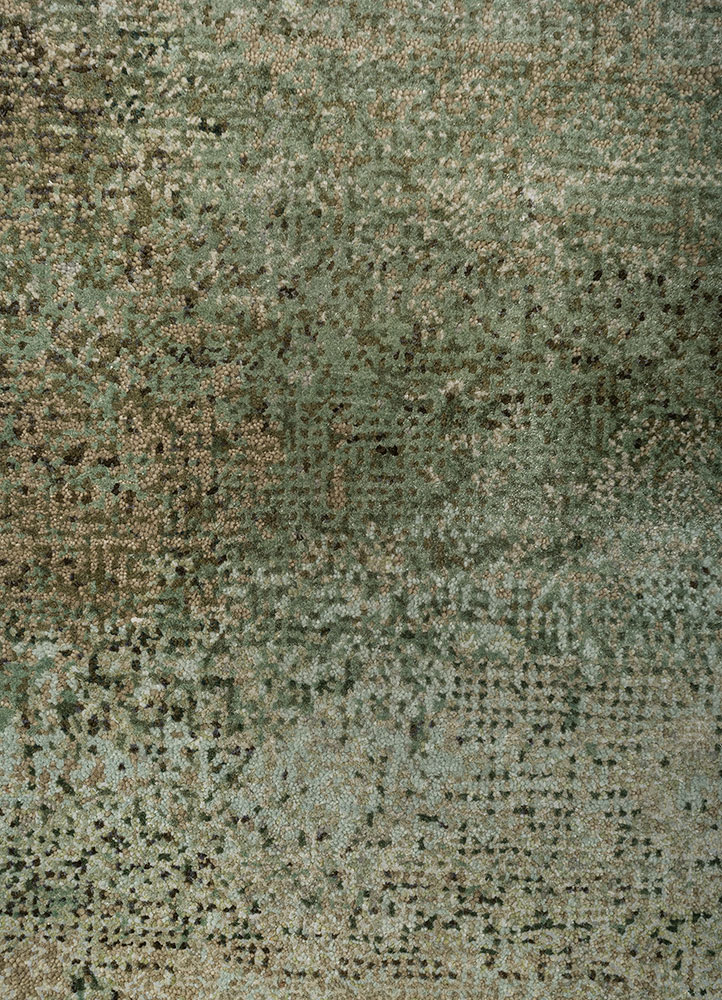 afterglow by kavi green wool and bamboo silk Hand Knotted Rug - CloseUp