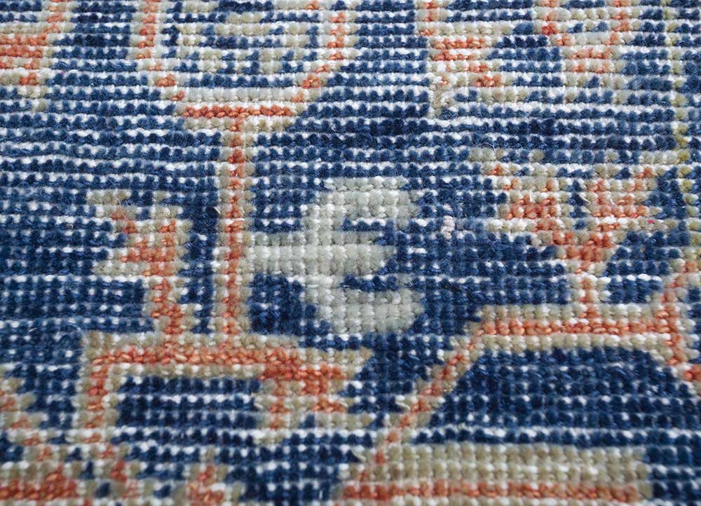 erbe blue wool Hand Knotted Rug - CloseUp