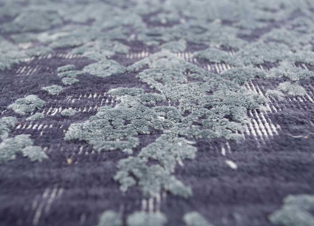 acar blue wool and bamboo silk Hand Loom Rug - CloseUp