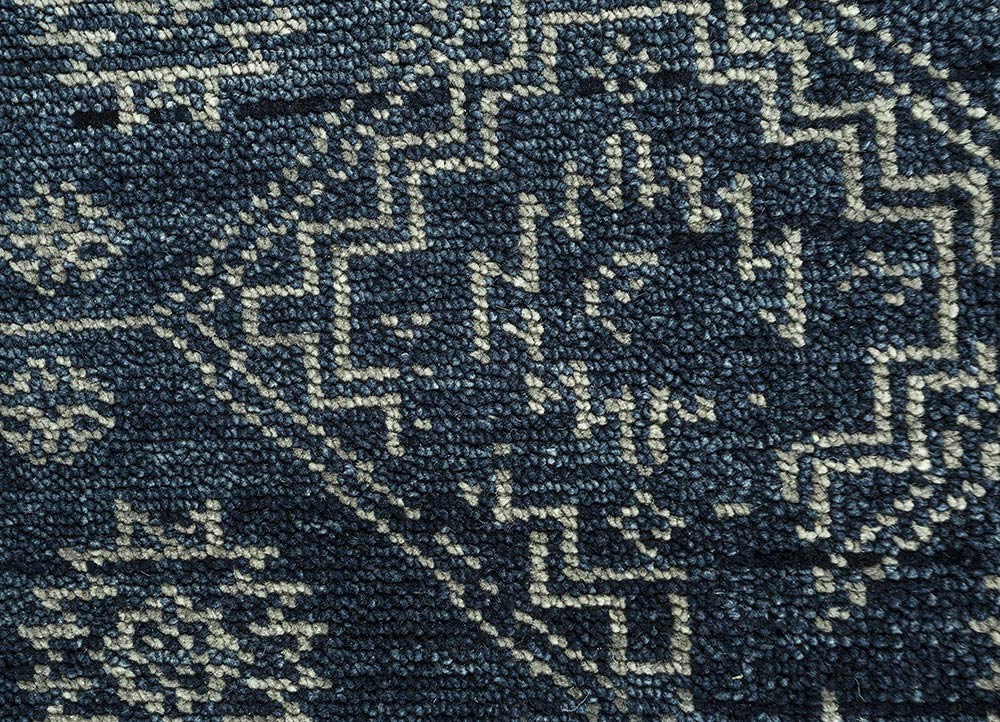 savana blue wool Hand Knotted Rug - CloseUp