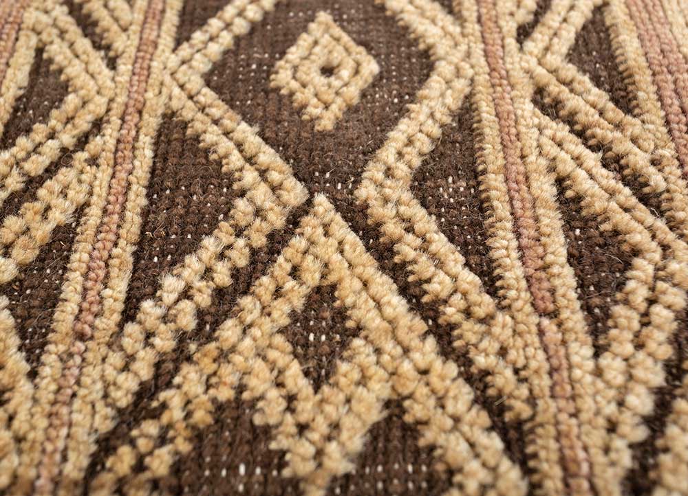 thyme beige and brown wool Hand Knotted Rug - CloseUp